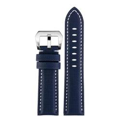 PAKMEZ Leder Uhrenband 22/24/26mm Ersatzarmband für Männer und Frauen, Blau weißes Silber, 22mm von PAKMEZ