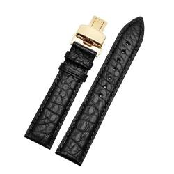 PAKMEZ Leder-Uhrenband-Armband 12-24mm Ersatzuhr-Gurt, Schwarzes Gold, 16mm von PAKMEZ