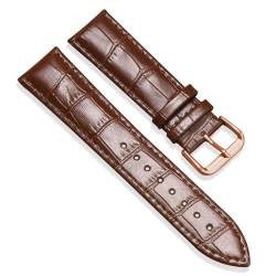 PAKMEZ Leder Uhrengurt 16-24mm Ersatz Uhrenbänder Armband für Männer und Frauen, Braun-Rose Gold, 16mm von PAKMEZ