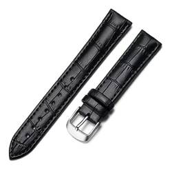 PAKMEZ Leder Uhrengurt 18-22mm Leder Ersatzwachenbänder Armband, Schwarzes Silber, 22mm von PAKMEZ