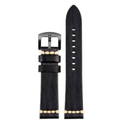 PAKMEZ Leder Uhrengurt 20/22/24mm Leder Ersatzbänder Armband, Schwarze schwarze Schnalle, 24mm von PAKMEZ