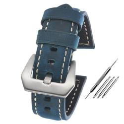 PAKMEZ Leder Uhrengurt 20-24mm Ersatz Uhrenbandbänder Armband, Blue-Silber-Schnalle, 22mm von PAKMEZ