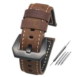 PAKMEZ Leder Uhrengurt 20-24mm Ersatz Uhrenbandbänder Armband, Dunkelbraun-schwarz, 24mm von PAKMEZ