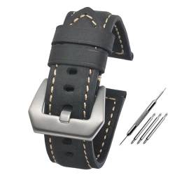 PAKMEZ Leder Uhrengurt 20-24mm Ersatz Uhrenbandbänder Armband, Schwarz-Silber-Schnalle, 20mm von PAKMEZ