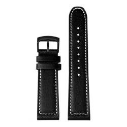 PAKMEZ Leder Watchband 22mm Ersatzuhrgurt für Männer und Frauen, Schwarz weiß schwarz, 22mm von PAKMEZ