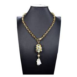 Schmuckkette Statement Halskette Blau Larimar Süßwasser Weiß Keshi Perlen Anhänger Halskette for Damen erfüllen von PAKMEZ