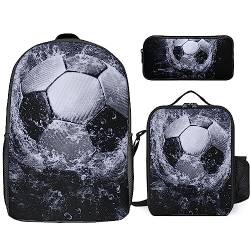 3D-Fußball-Rucksack-Set für Jungen und Teenager, 3-teiliges Sport-Fußball-Rucksack-Set mit niedlichem Federmäppchen, isolierte Brotdose für Kinder, Schulranzen-Set (Bookbag5,17inx12.6inx5.5in) von PALANK