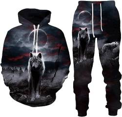 PALANK Herren 3D Wolf Druck Herren Jogginganzug wolf Sweatshirts Hoody + Hose Sets (wolf4,XL) von PALANK