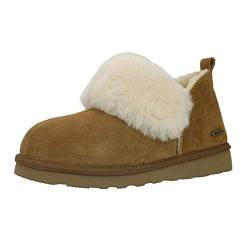 Pamir Damen Wildleder Shearling Knöchel Mokassin Hausschuhe Slipper Memory Foam Indoor Outdoor, Gelb (kastanienbraun), 40 EU von PAMIR