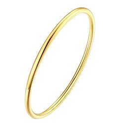 PAMTIER Damen Armreif aus Edelstahl 2mm Glänzend Rund Oval Massiv Stapelbar Dünn Gold 65mm von PAMTIER