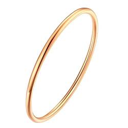 PAMTIER Damen Armreif aus Edelstahl 2mm Glänzend Rund Oval Massiv Stapelbar Dünn Roségold 55mm von PAMTIER