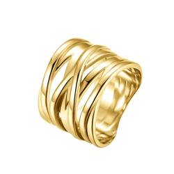 PAMTIER Damen Edelstahl Crossover Geflochten Statement Ring Breit Ehering Cocktail Schmuck Gold Größe 54 von PAMTIER