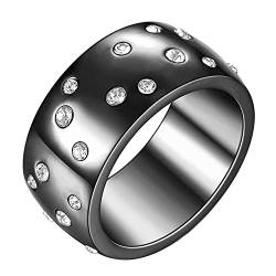 PAMTIER Damen Edelstahl Eternity Statement Starry Ring mit Cubic Zirkonia 10MM Breiter Ehering Schwarz Größe 57 von PAMTIER
