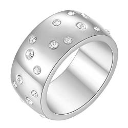 PAMTIER Damen Edelstahl Eternity Statement Starry Ring mit Cubic Zirkonia 10MM Breiter Ehering Silber Größe 60 von PAMTIER