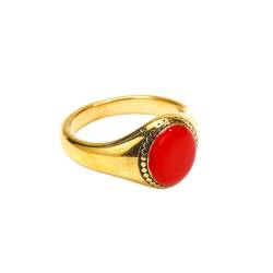 PAMTIER Damen Edelstahl Kleiner runder Emaille Ring Vergoldetes Minimalistisches Hochzeitsband Rot Größe 57 (18.1) von PAMTIER