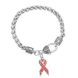 PAMTIER Damen Edelstahlarmband Drug Prevention Cancer Awareness Ribbon mit Cubic Zirconia Charm Karabinerverschluss Armband von PAMTIER