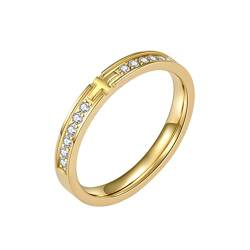 PAMTIER Damen Herren Edelstahl Cubic Zirkonia Kreuz Ring Christliches Versprechen Ewigkeit Ehering Gold Größe 54 von PAMTIER