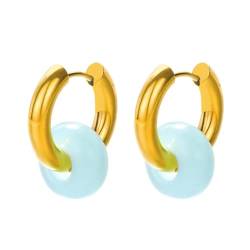 PAMTIER Edelstahl Gold plattiert Huggie Hoop Ohrringe für Frauen bunten Schmuck Blau von PAMTIER