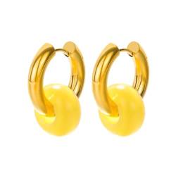 PAMTIER Edelstahl Gold plattiert Huggie Hoop Ohrringe für Frauen bunten Schmuck Gelb von PAMTIER