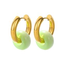 PAMTIER Edelstahl Gold plattiert Huggie Hoop Ohrringe für Frauen bunten Schmuck Grün von PAMTIER