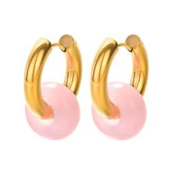 PAMTIER Edelstahl Gold plattiert Huggie Hoop Ohrringe für Frauen bunten Schmuck Rosa von PAMTIER