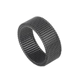 PAMTIER Edelstahl Mesh Ring für Herren Damen 8mm Breiter Ehering Flexible Comfort Fit Schwarz Größe 54 von PAMTIER