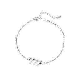 PAMTIER Engels Zahl 777 Armband Damen Edelstahl Verstellbare Gliederkette Zierlich Einfacher Numerologie Schmuck Silber von PAMTIER