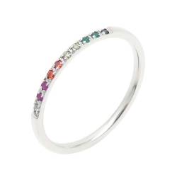 PAMTIER Frauen Edelstahl Ring Hälfte kubischer Zirkon Ewigkeit stapelbar Verlobungsringe Ehering 1.3mm Regenbogen 52 (16.6) von PAMTIER