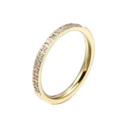 PAMTIER Frauen Edelstahl Ring Hälfte kubischer Zirkon Ewigkeit stapelbar Verlobungsringe Ehering 2mm Gold 54 (17.2) von PAMTIER