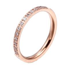 PAMTIER Frauen Edelstahl Ring Hälfte kubischer Zirkon Ewigkeit stapelbar Verlobungsringe Ehering 2mm Roségold 54 (17.2) von PAMTIER