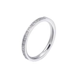 PAMTIER Frauen Edelstahl Ring Hälfte kubischer Zirkon Ewigkeit stapelbar Verlobungsringe Ehering 2mm Silber 57 (18.1) von PAMTIER