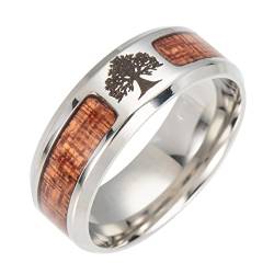 PAMTIER Herren 8MM Baum des Lebens Intarsien Holz Edelstahl Bandring Größe 57 (18.1) von PAMTIER