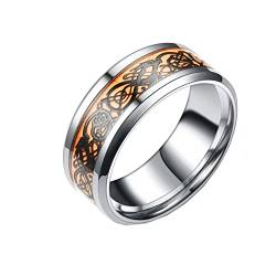 PAMTIER Herren Damen Drachen Ring Edelstahl Kohlefaser Keltischer Drachen Muster Ehering Ring Schwarzes Dargon-Orange-Silber Größe 68 (21.6) von PAMTIER