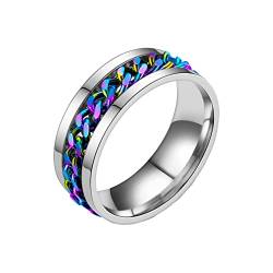 PAMTIER Herren Damen Drehbarer Ring Edelstahl 8MM Stress abbauen Bandring Regenbogenkette Silber Größe 62 (19.7) von PAMTIER