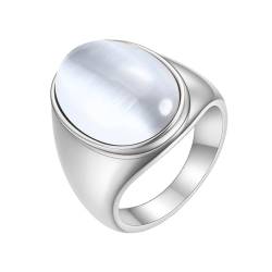 PAMTIER Herren Damen Edelstahl Ovale Edelstein Ring Signet Stil Jahrgang Erklärung Kleiner Finger Ringe Silber Weiß Größe 54 (17.2) von PAMTIER