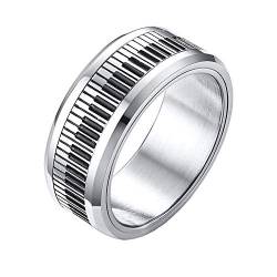 PAMTIER Herren Edelstahl 8mm Schwarz und Weiß Klavierschlüssel Musik Liebhaber Ring Minimalistisch Spinner Ehering Drehbare Größe 60 von PAMTIER