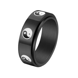 PAMTIER Herren Edelstahl Drehbar Angst Retro Yin Yang Tai Chi Amulett Ring Schwarz Größe 52 (16.6) von PAMTIER