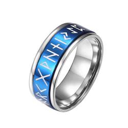 PAMTIER Herren Edelstahl Leuchtende Wikinger Buchstaben Rune Spinner Amulett Ring Blau Größe 60 von PAMTIER