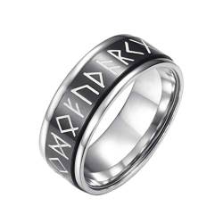 PAMTIER Herren Edelstahl Leuchtende Wikinger Buchstaben Rune Spinner Amulett Ring Schwarz Größe 68 von PAMTIER