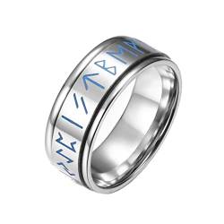 PAMTIER Herren Edelstahl Leuchtende Wikinger Buchstaben Rune Spinner Amulett Ring Silber Größe 60 von PAMTIER