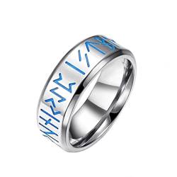 PAMTIER Herren Edelstahl Leuchtende Wikinger Rune Amulett Buchstaben Ring 8MM Silber Größe 68 von PAMTIER