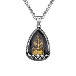 PAMTIER Herren Edelstahl Lotusblume Buddha Anhänger Halskette Bodhisattva Schmuck Grüne Tara von PAMTIER