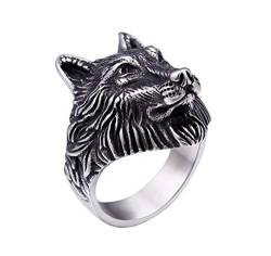 PAMTIER Herren Edelstahl Retro Rocker Wolfskopf Ring Silber Größe 54 (17.2) von PAMTIER