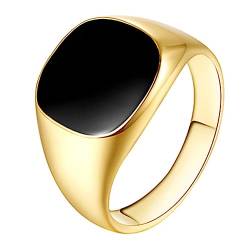 PAMTIER Herren Edelstahl Siegel Pinky Ring Schwarz Emaille Einfaches Schlichtes Ehering Quadratische Form Gold Größe 52 von PAMTIER