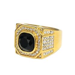 PAMTIER Herren Edelstahl Stein Pinky Ring Signet Style Bling Cubic Zirconia Hip Hop Iced Out Ringe Gold Schwarz Größe 68 von PAMTIER