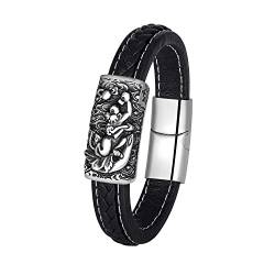 PAMTIER Herren Geflochtenes Leder Armbänder Chinesisches Tierkreiszeichen Edelstahl Handgelenk Manschette AFFE von PAMTIER