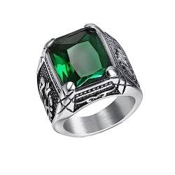 PAMTIER Herren Quadratischer Edelsteinring Edelstahl Mode Blume Ring Bandschmuck Versilbert Grün Größe 75 (23.9) von PAMTIER