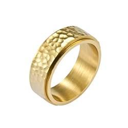 PAMTIER Herren Titan Edelstahl Drehbar Angst Ring Gehämmert Wabe Ehering 8mm Gold Größe 65 von PAMTIER