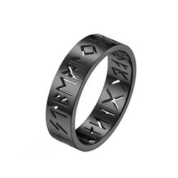 PAMTIER Herren Wikinger Runen Ring aus Edelstahl Ausgehöhlter Ehering Zur Verlobung Schwarz Größe 54 von PAMTIER