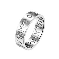 PAMTIER Herren Wikinger Runen Ring aus Edelstahl Ausgehöhlter Ehering Zur Verlobung Silber Größe 54 von PAMTIER